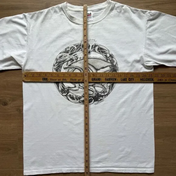 Vintage Y2K Wayne Whelpton Dragon Punk Goth T Shirt Size L 2006 White - Picture 7 of 8